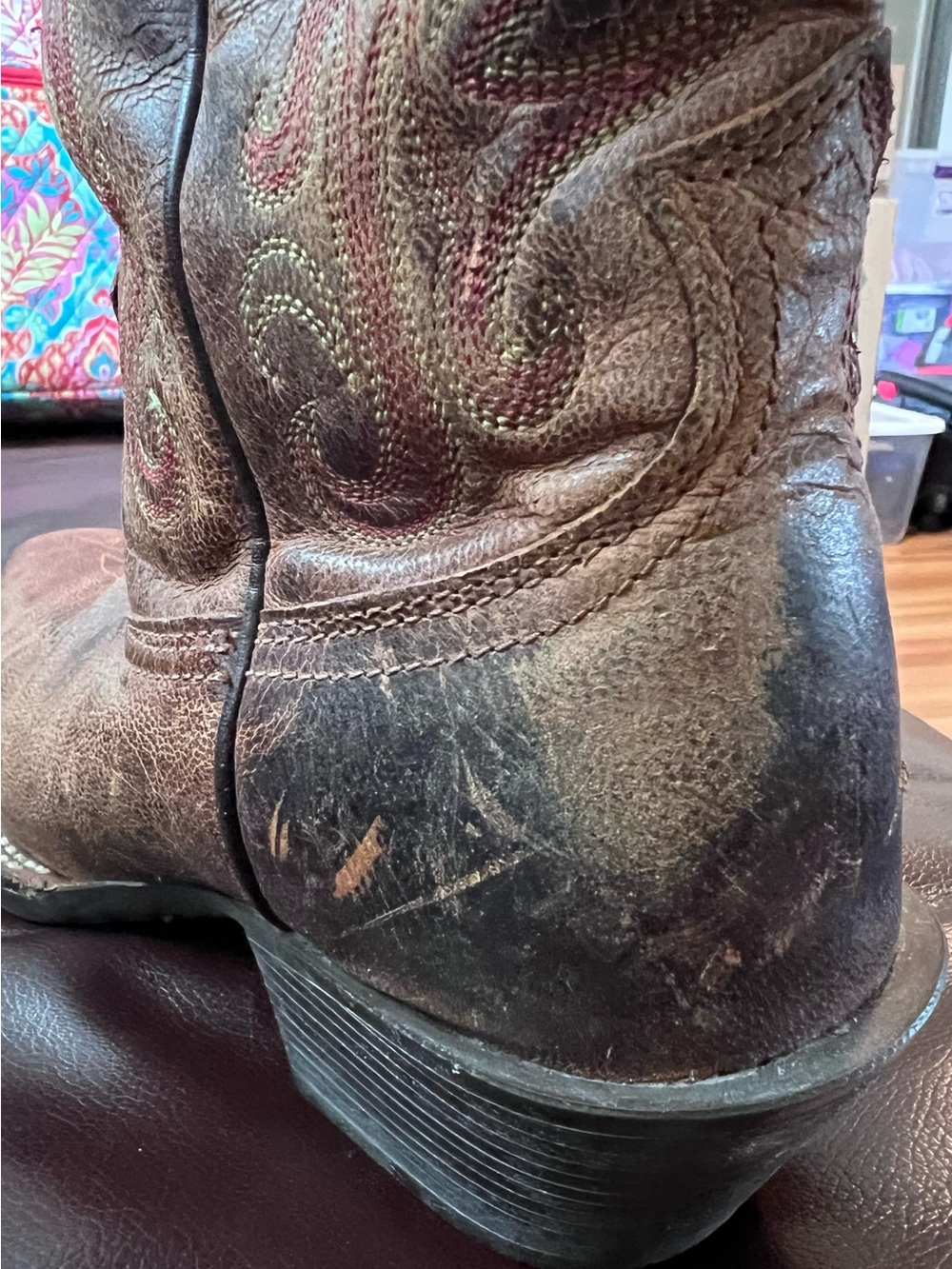 Ariat cowgirl boots size 7B women’s brown leather square toe with red stitching - Picture 11 of 12